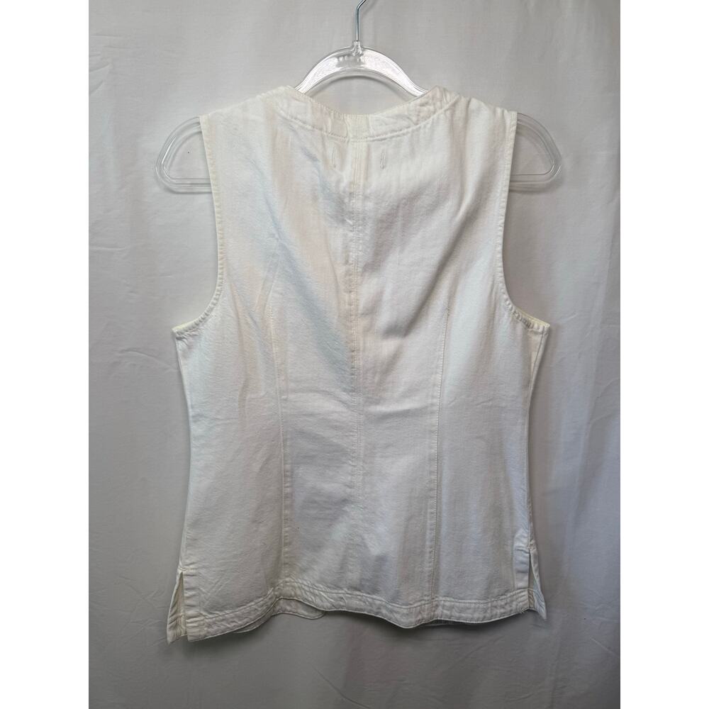 Madewell 100% Cotton Denim High Crewneck Button Vest, White, Size 10 - Picture 2 of 6